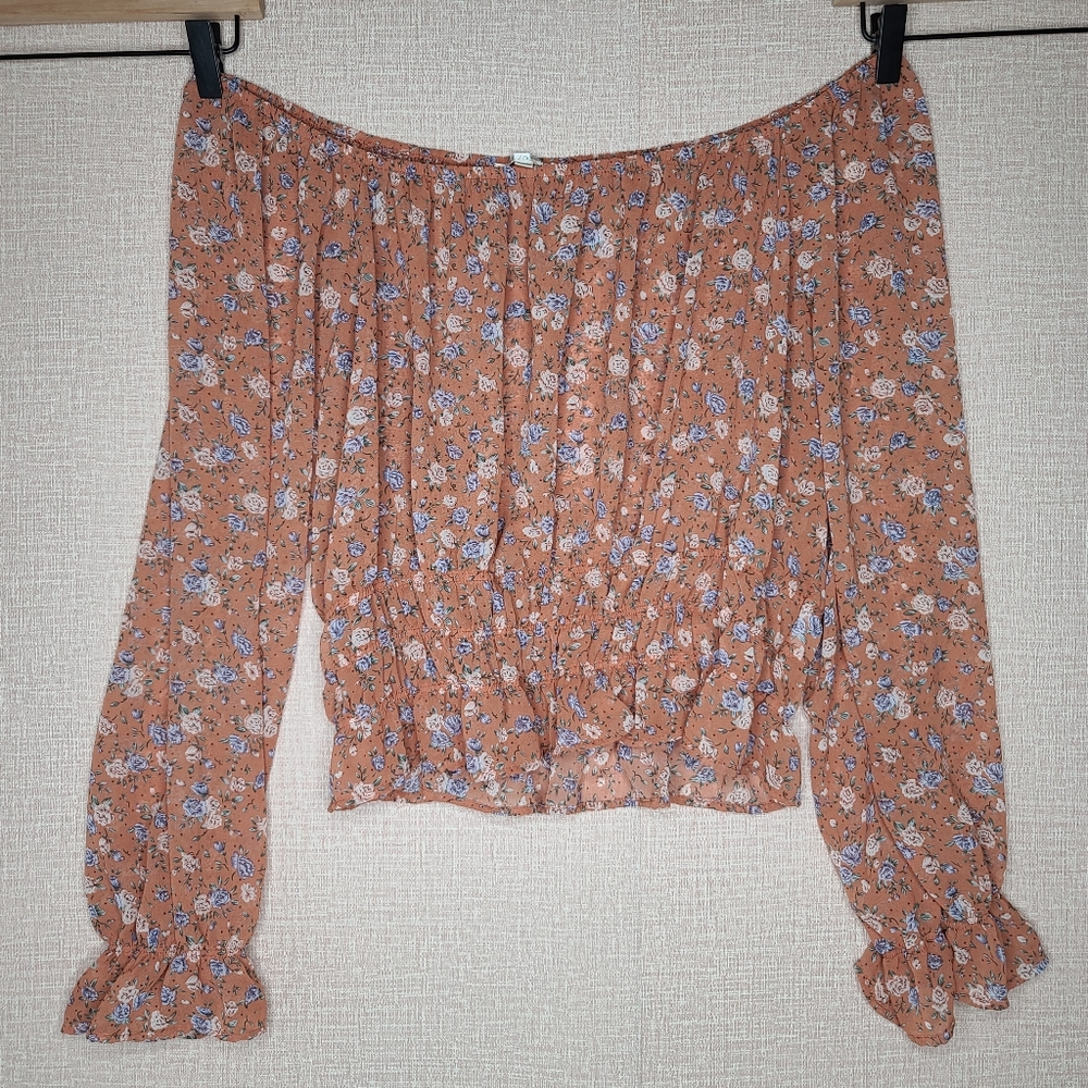 Wild Jasmine Off The Shoulder Sheer Crop Top floral Print